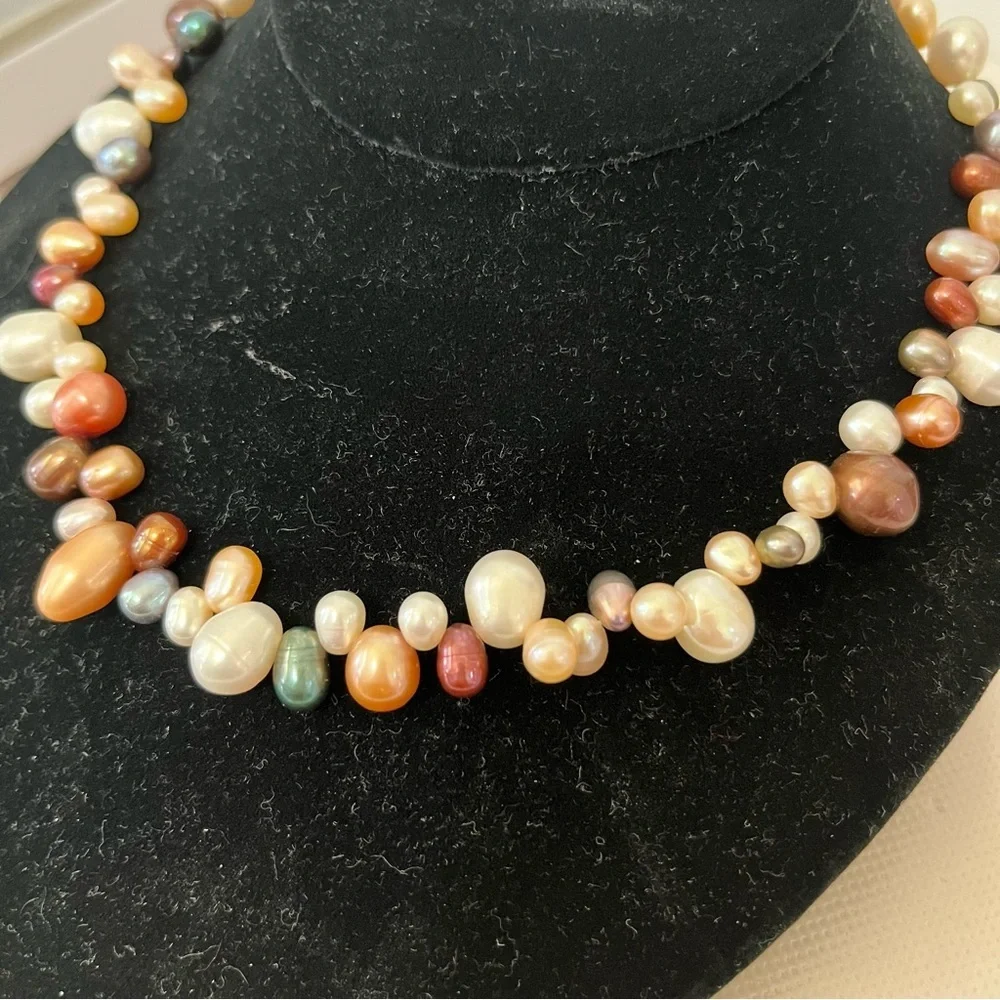 Beautiful Colorful Pearls Necklace & Earrings Set 925 Clasp